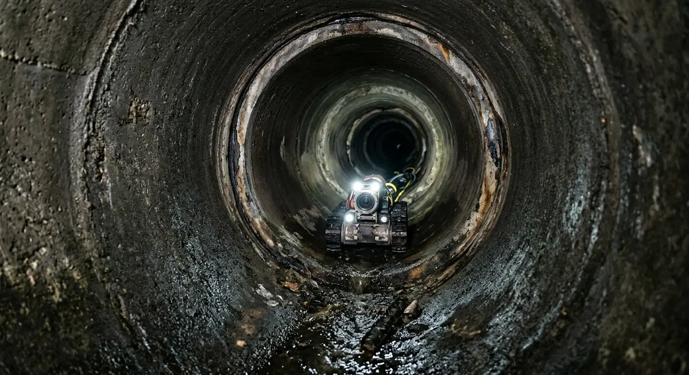 Robotic sewer camera inspecting pipe interior for Sewer Line Repair in Lowell